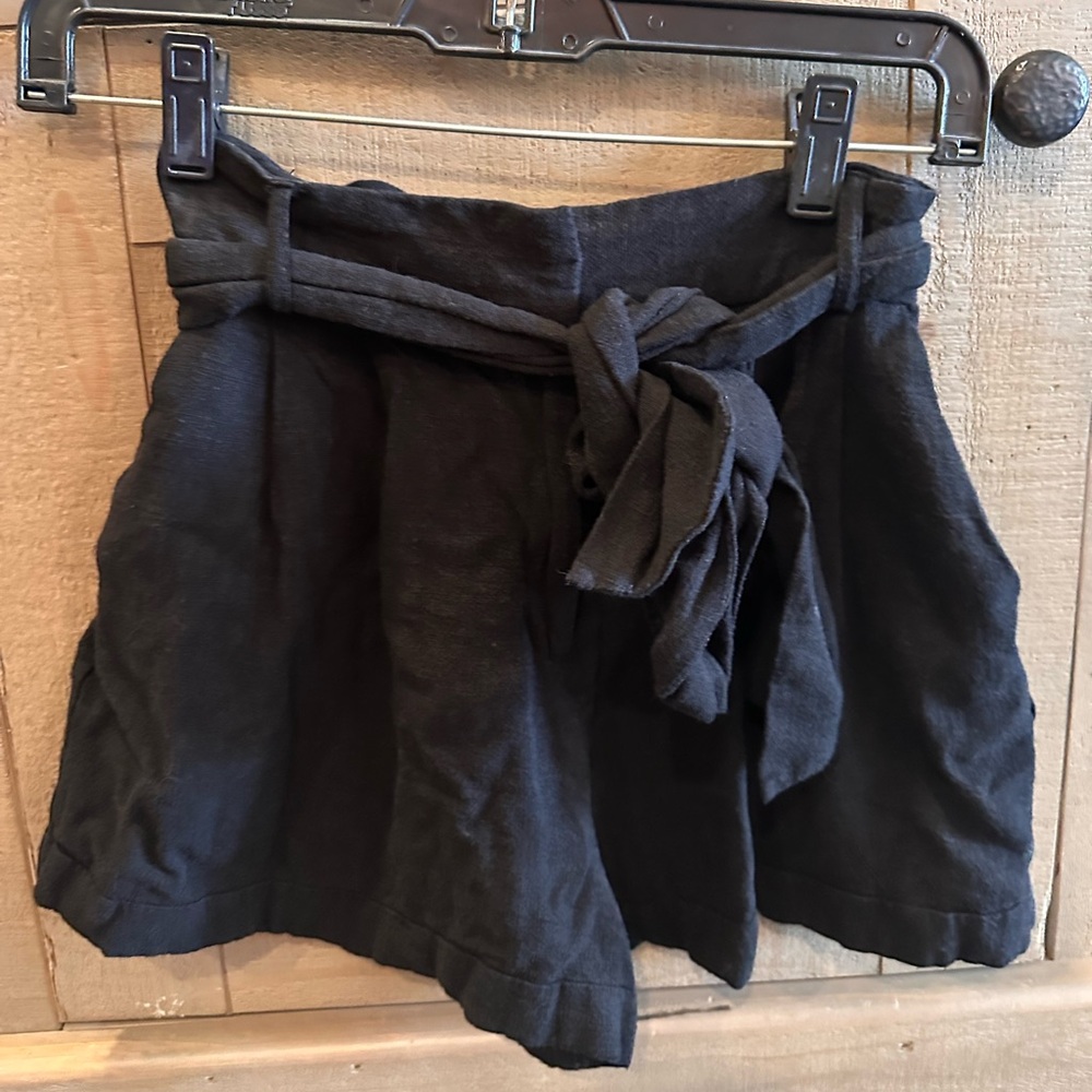 Black Paperbag Linen Shorts